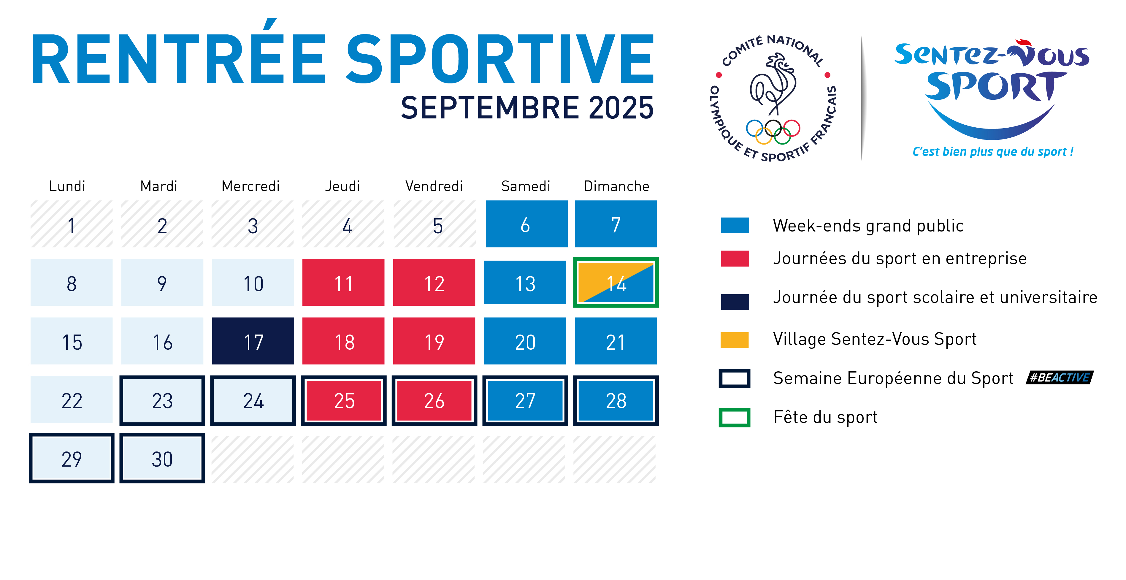 Le calendrier du mois