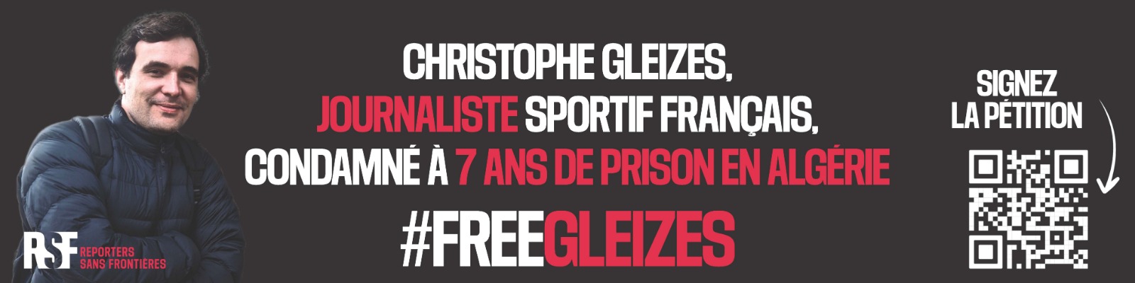 Bannière de pétition en soutient à Christophe Gleizes